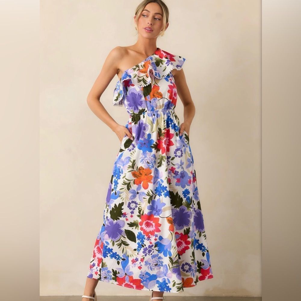 Sugarlips Amania Floral Suraya One Shoulder Midi Dress M NWT
